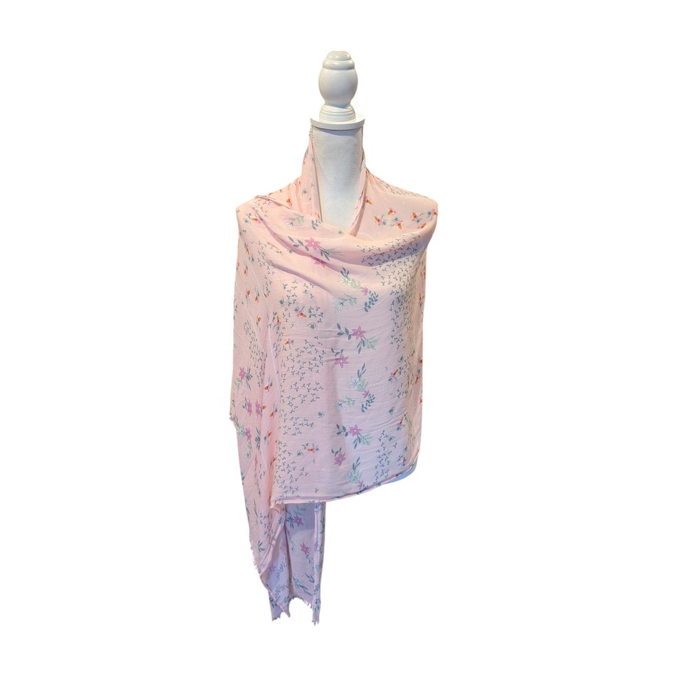 Rebecca Minkoff Scarf Wrap Shawl Pink Floral Butterfly Viscose Eyelash Fringe